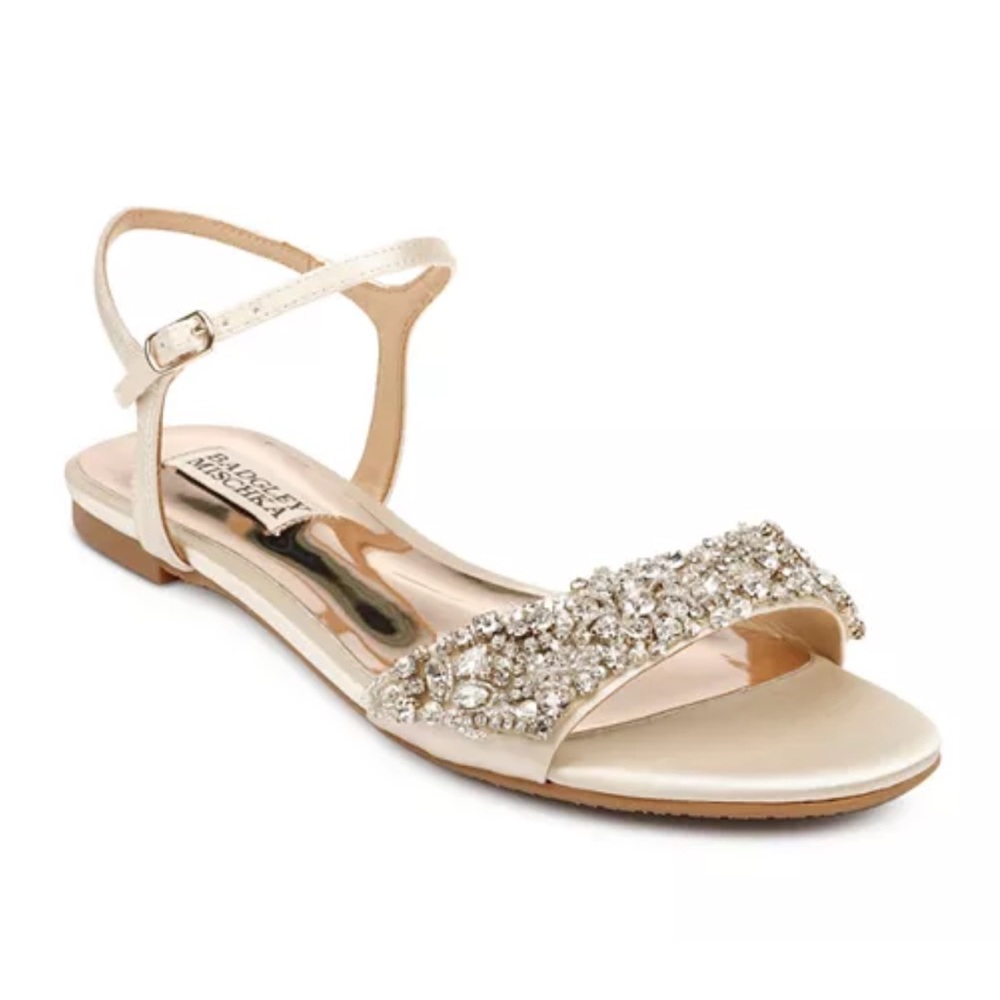 Badgley Mischka Cream Sandals with Sparkly Embellishments